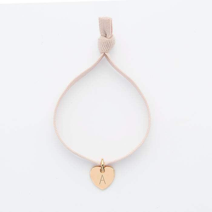 Bracelet enfant personnalisé cordon élastique médaille gravée plaqué or initiale coeur 10 mm - 2