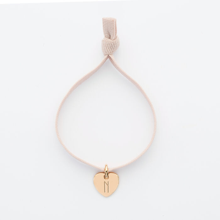 Bracelet enfant personnalisé cordon élastique médaille gravée plaqué or initiale coeur 10 mm - 4
