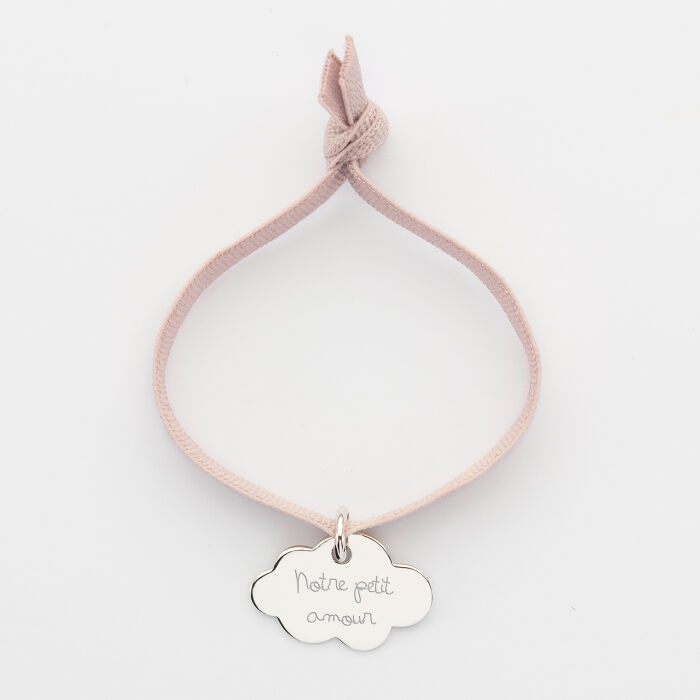 Bracelet enfant personnalisé cordon élastique médaille gravée argent nuage 20x14 mm - texte 2
