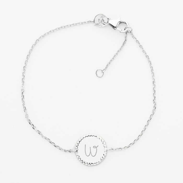 Bracelet chaîne personnalisé médaille gravée argent disque perlé initiale 11 mm - initiales 4