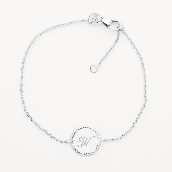 Bracelet chaîne personnalisé médaille gravée argent disque perlé initiale 11 mm - initiales 2