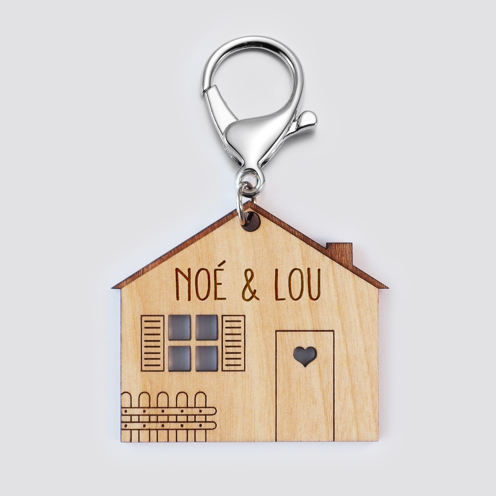 Porte-clés personnalisé médaille gravée bois Maison Home Sweet Home
