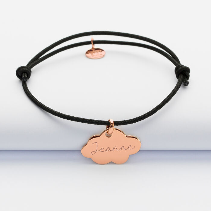 Bracelet personnalisé médaille gravée plaqué or rose nuage 20x14 mm - prénom jeanne