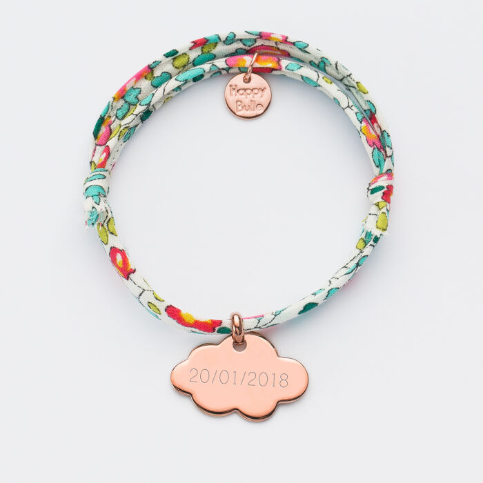 Bracelet enfant personnalisé Liberty médaille gravée plaqué or rose nuage 20x14 mm - date