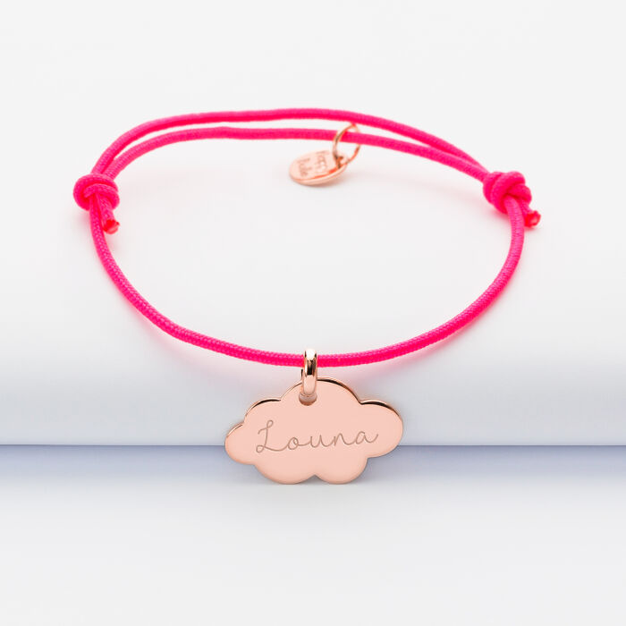 Bracelet enfant personnalisé médaille gravée plaqué or rose nuage 20x14 mm - prénom