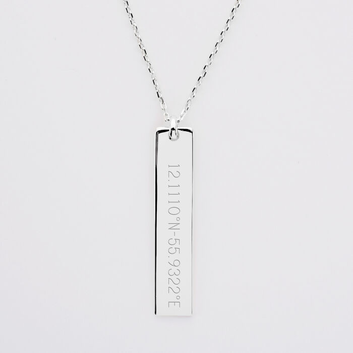 Pendentif personnalisé médaille gravée argent plaque 40x8 mm - coordonnées