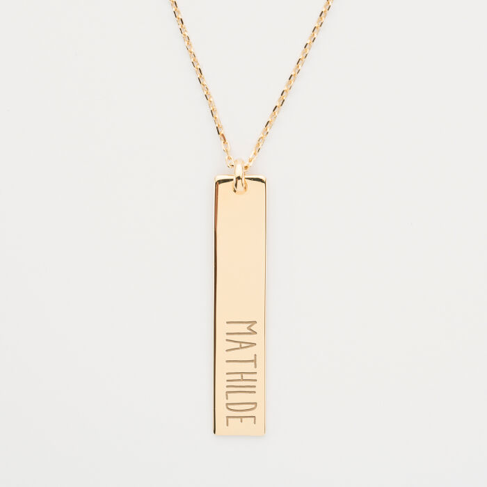 Pendentif personnalisé médaille gravée plaqué or plaque 40x8 mm - prénom