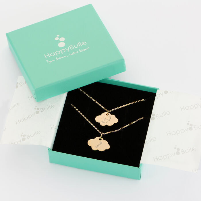 Duo de pendentifs personnalisés médailles gravées nuage plaqué or 20x14 mm - illustrations