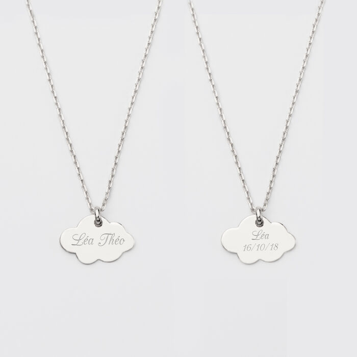 Duo de pendentifs personnalisés médailles gravées nuage argent 20x14 mm - texte