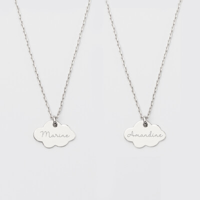 Duo de pendentifs personnalisés médailles gravées nuage argent 20x14 mm - prénoms