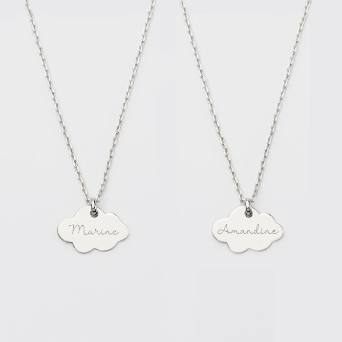 Duo de pendentifs personnalisés médailles gravées nuage argent 20x14 mm - prénoms