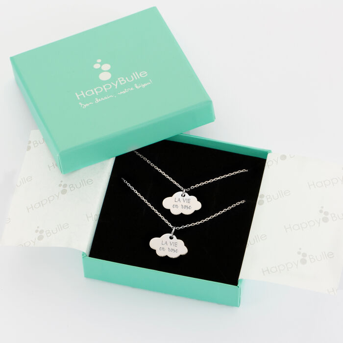 Duo de pendentifs personnalisés médailles gravées nuage argent 20x14 mm - illustration