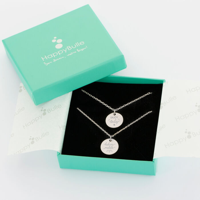 Duo de pendentifs personnalisés médailles gravées argent 15 mm - illustrations