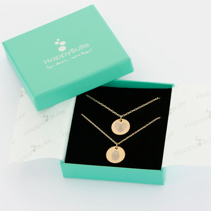 Duo de pendentifs personnalisés médailles gravées argent 15 mm et 10 mm