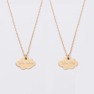 Duo de pendentifs personnalisés médailles gravées nuage plaqué or 20x14 mm - texte