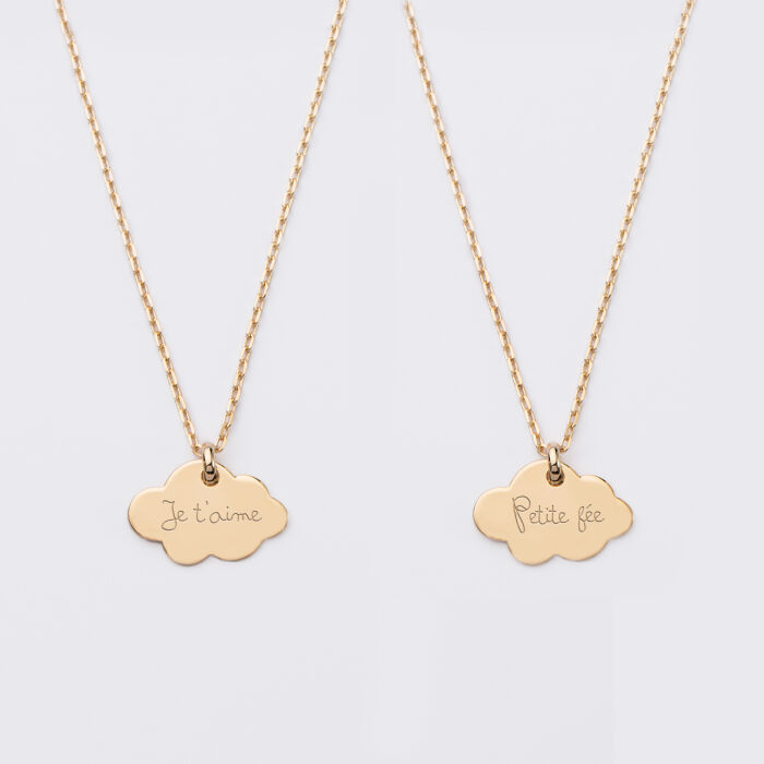 Duo de pendentifs personnalisés médailles gravées nuage plaqué or 20x14 mm - texte 2