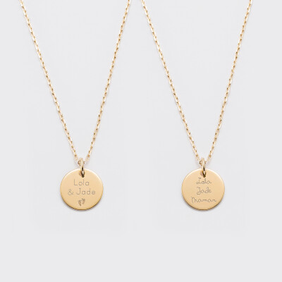 Duo de pendentifs personnalisés médailles gravées plaqué or 15 mm - texte