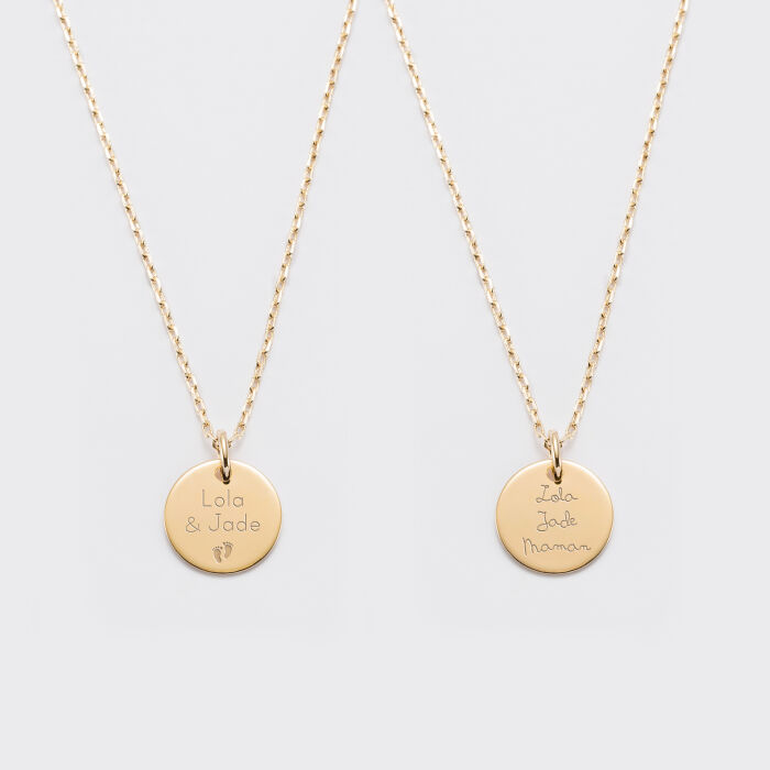 Duo de pendentifs personnalisés médailles gravées argent 15 mm et 10 mm