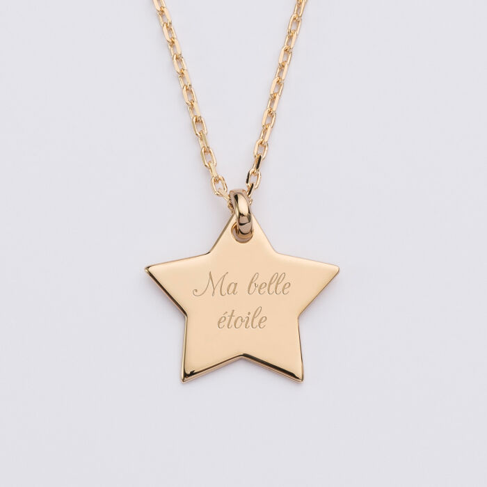 Pendentif enfant personnalisé prénom médaille gravée plaqué or dormeuse étoile 20x20 mm texte 1