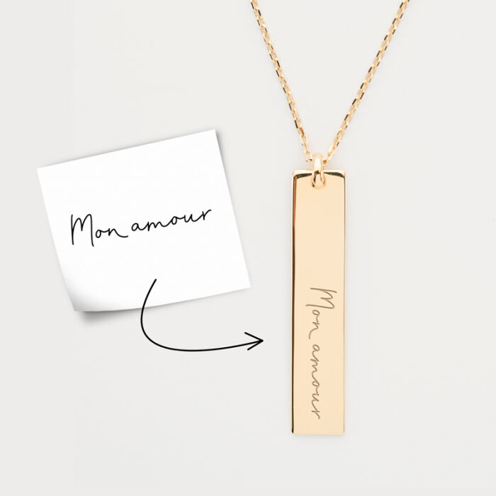 Pendentif personnalisé médaille gravée plaqué or plaque 40x8 mm - édition spéciale "Signature" - tuto