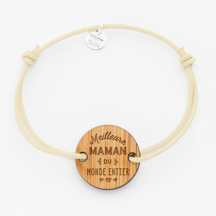 Bracelet Meilleure maman médaille gravée bois ronde 2 trous 21 mm - 2