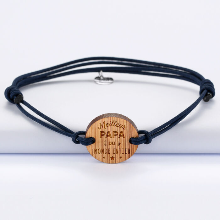 Duo de bracelets médailles gravées bois rondes 2 trous 21 mm Meilleurs Maman et Papa - homme