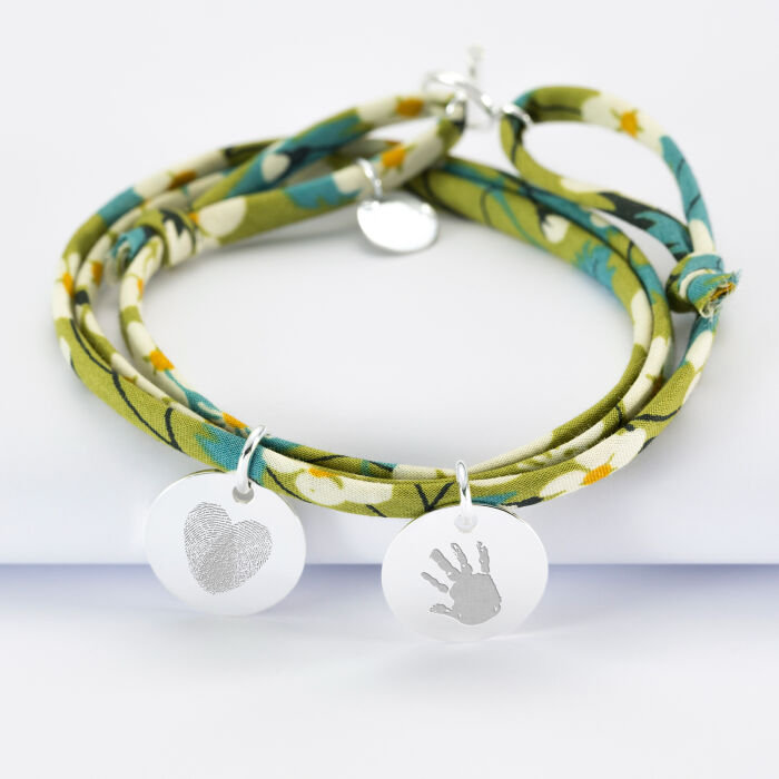 Bracciale 3 giri liberty personalizzato 2 medagliette incise argento 15 mm - impronte