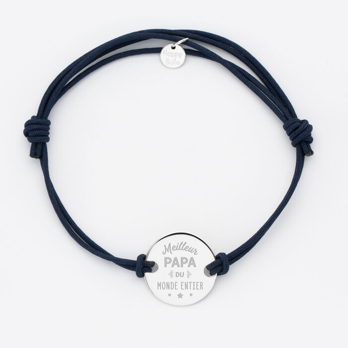 Bracelet Meilleur papa cordon doublé médaille gravée argent 2 trous 20 mm - 2