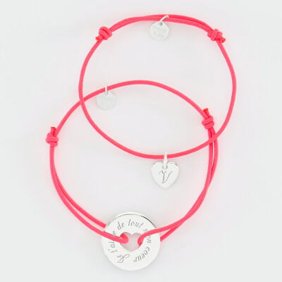 Duo de bracelets médailles gravées argent cible coeur 21 mm et coeur 10mm - 1