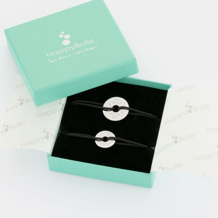 Duo de bracelets médailles gravées argent cible 20mm et cible 16mm -  boîte