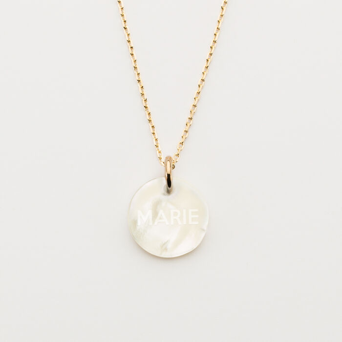 Pendentif plaqué or personnalisé médaille gravée nacre 15 mm - 4