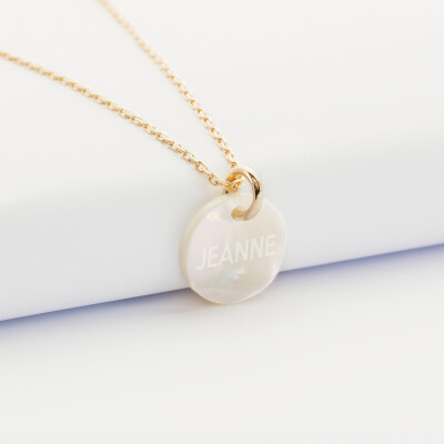 Pendentif plaqué or personnalisé médaille gravée nacre 15 mm - 1