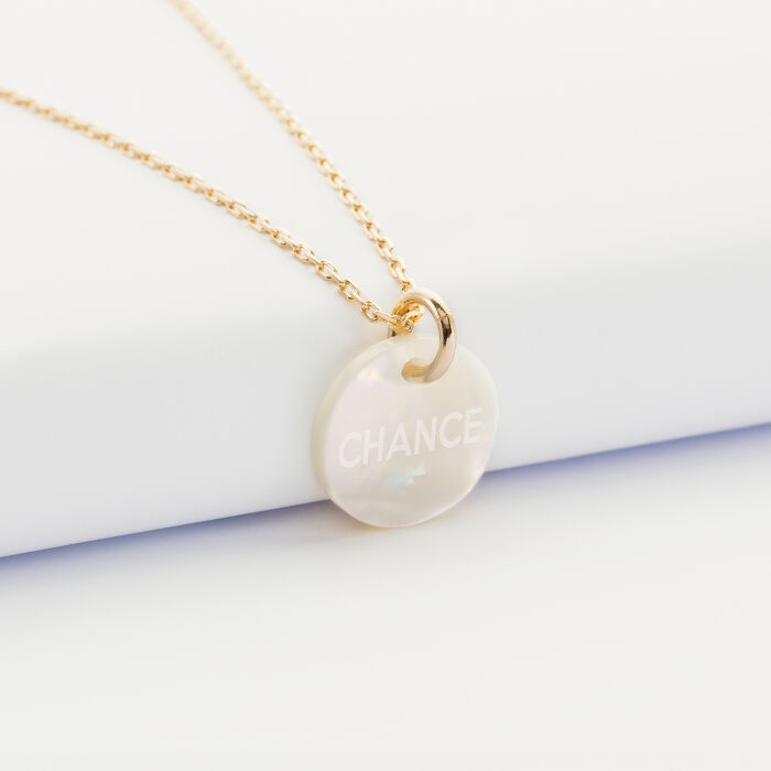 Pendentif plaqué or personnalisé médaille gravée nacre 15 mm - 3