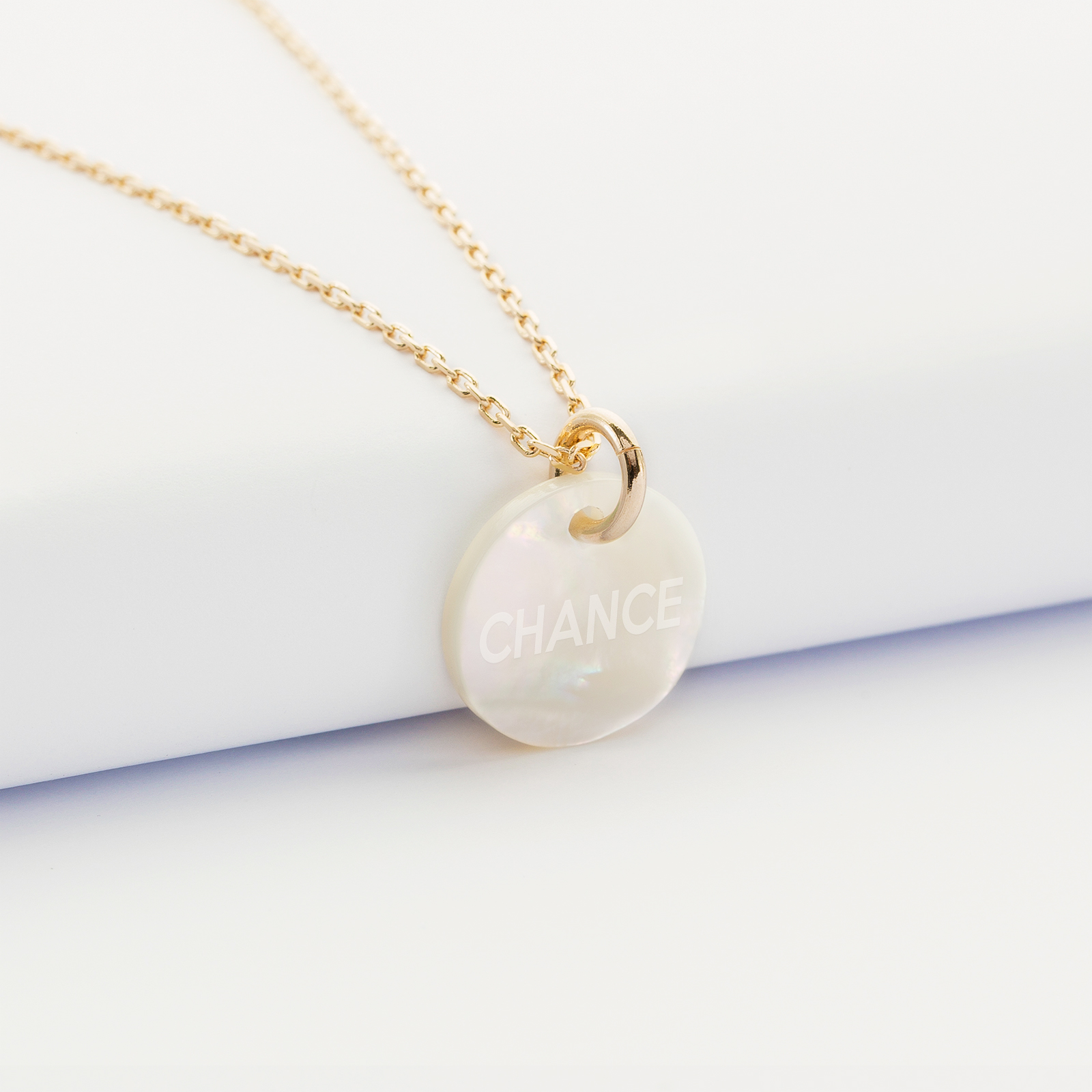 Pendentif Plaqué Or 18 Carats Réversible Nacre - Gravure Incluse, Neuf Avec étiquette