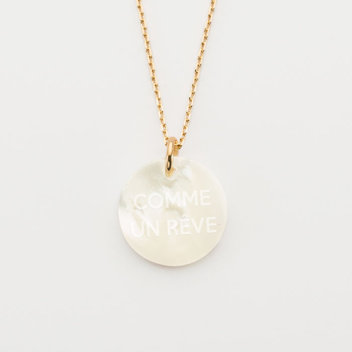 Pendentif plaqué or personnalisé médaille gravée nacre 19 mm - 4