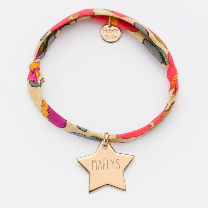 Bracelet enfant personnalisé prénom Liberty médaille gravée plaqué or étoile 20x20 mm - prénom 3