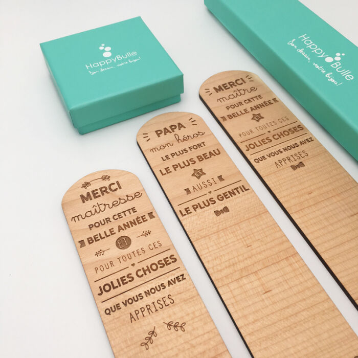Marque page personnalisé bois gravé "merci Maîtresse" - Marque page papa, maître et maîtresse