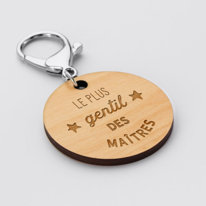 Porte-clés gravé bois médaille ronde 50 mm - édition spéciale "l'école est finie" - Pour maître