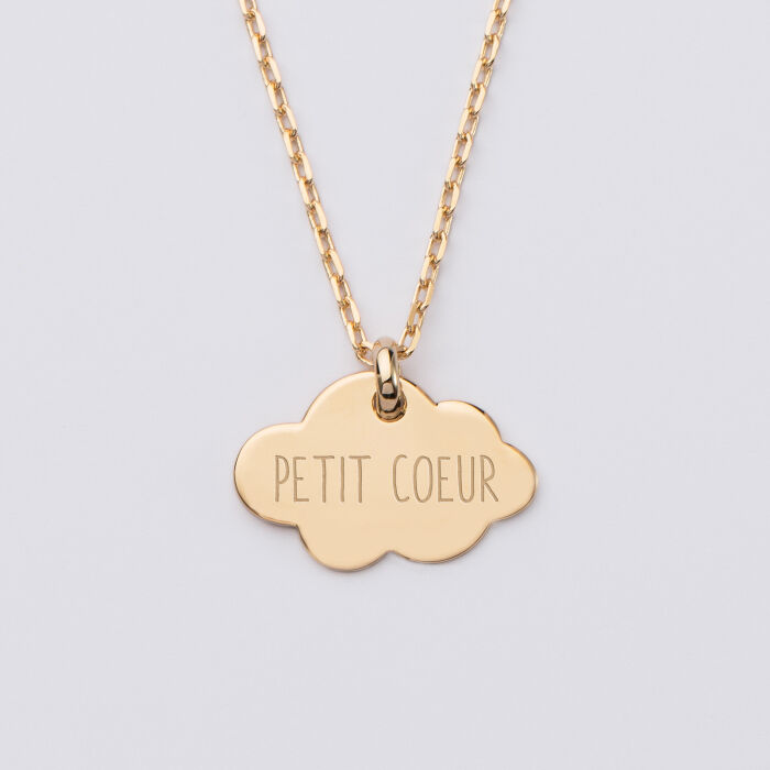 Pendentif enfant personnalisé prénom médaille gravée plaqué or dormeuse nuage 20x14 mm texte