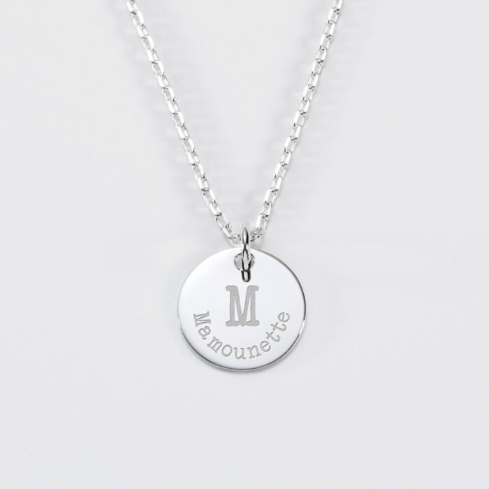 Pendentif personnalisé médaille gravée argent 15 mm - édition spéciale "Initiale"