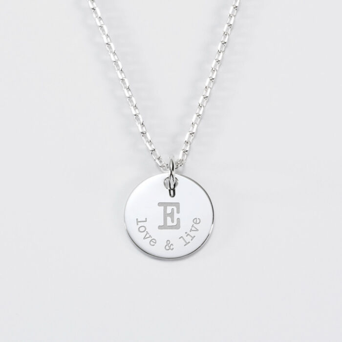 Pendentif personnalisé médaille gravée argent 15 mm - édition spéciale "Initiale"