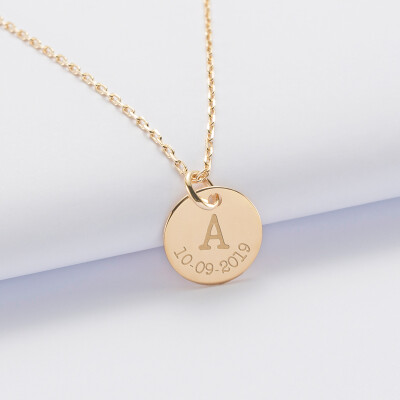 Pendentif personnalisé médaille gravée plaqué or 15 mm - édition spéciale "Initiale" - initiales 1