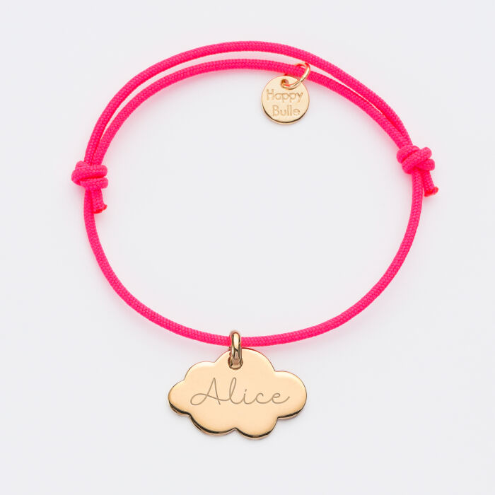 Bracelet enfant personnalisé prénom médaille gravée plaqué or nuage 20x14 mm prénom 2