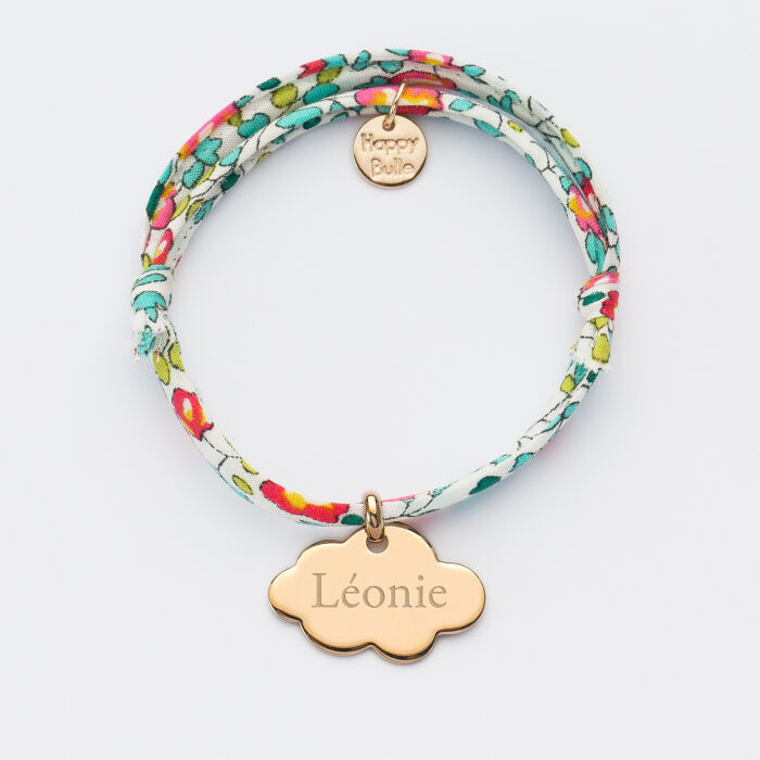 Bracelet enfant personnalisé prénom Liberty médaille gravée plaqué or nuage 20x14 mm prénom 2