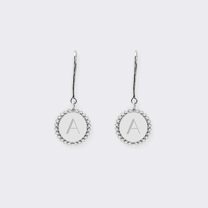 Boucles d'oreilles bohème personnalisées médailles gravées argent initiale 11 mm - initiales 1