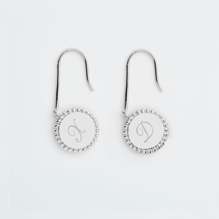 Boucles d'oreilles bohème personnalisées médailles gravées argent initiale 11 mm - initiales 2