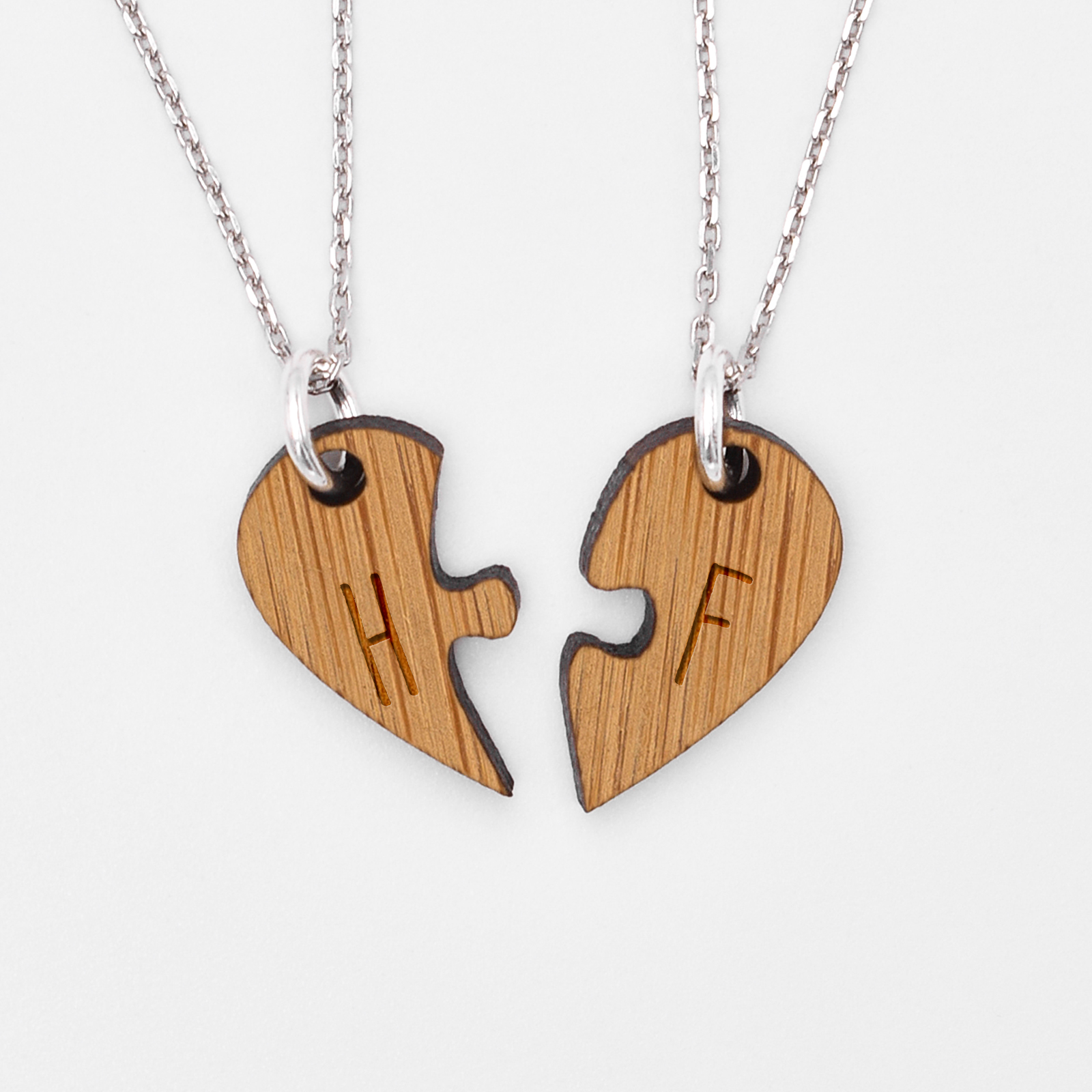 Duo de porte-clés gravés médailles bois plaques personnalisées 16x66 mm  pour les amoureux