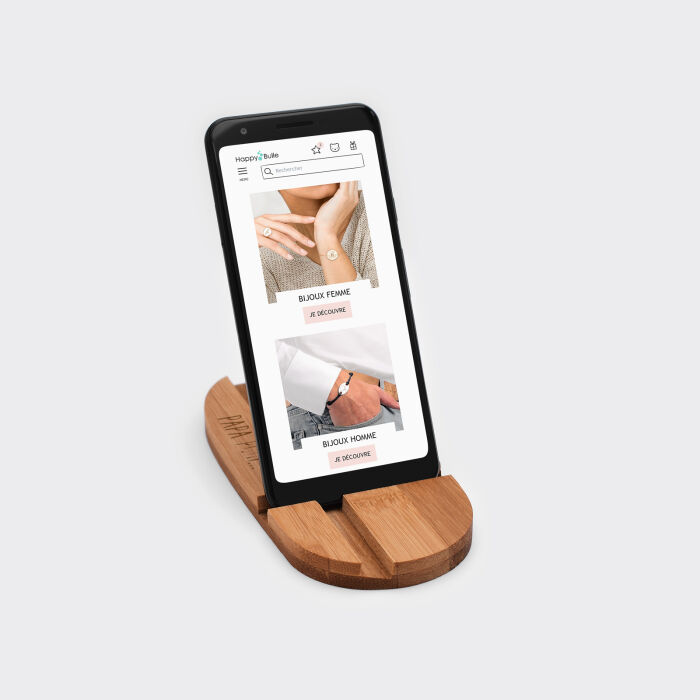 Support téléphone et tablette personnalisé bois gravé double fente - portable