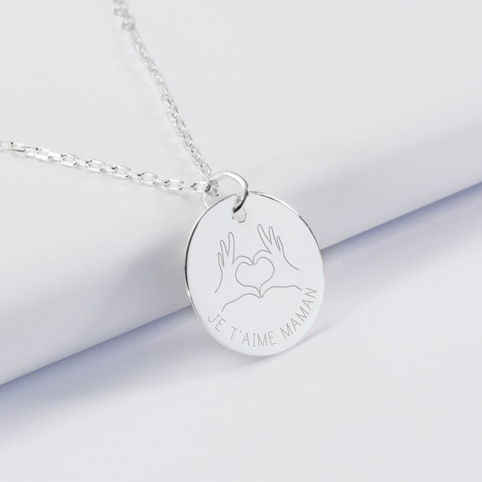 Pendentif personnalisé médaille gravée argent 19 mm - Edition spéciale Coeur 1