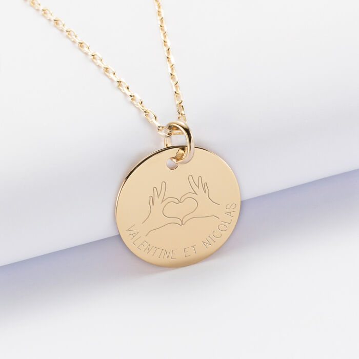 Pendentif personnalisé médaille gravée plaqué or 19 mm - Edition spéciale Coeur 1